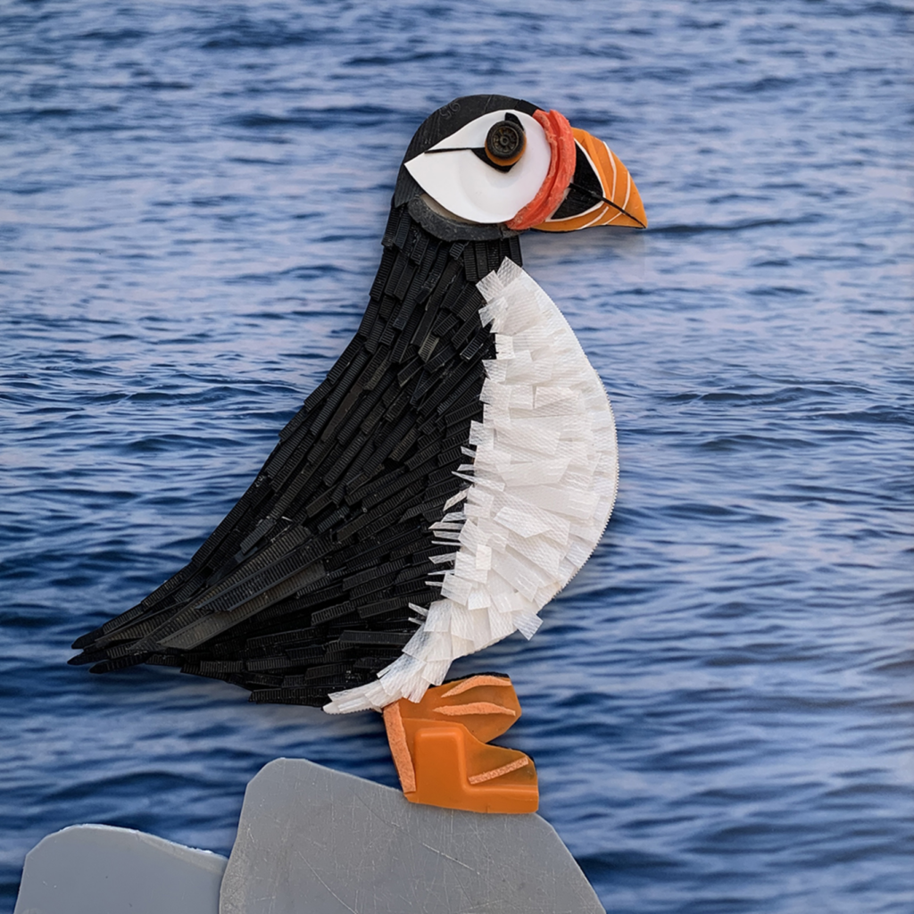 puffin made out of recycled plastic